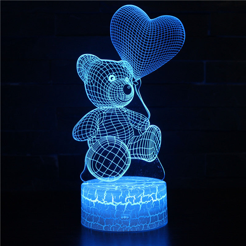 Valentine Teddy Bear Heart Shape Balloon 3D Night Light