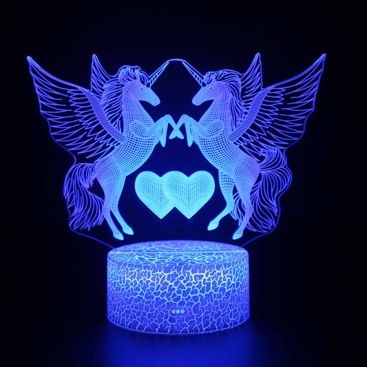 Loving Unicorn Couple with Hearts 3D Night Lamp for Gift