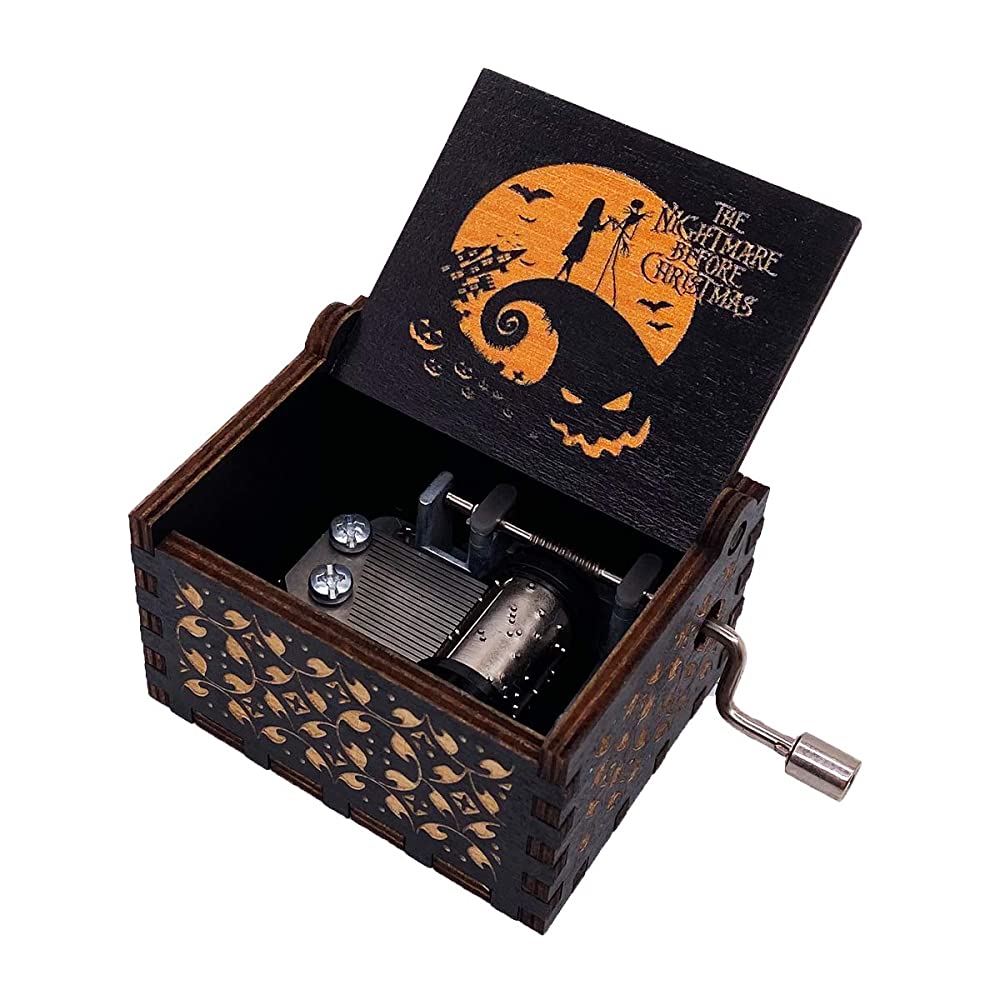 Nightmare Before Christmas Music Box Jack Skeleton Mini Hand Crank Wooden Engraved Musical Boxes