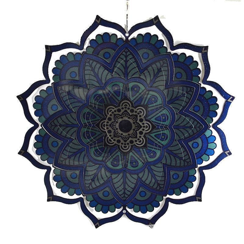 Hanging Mandala Wind Spinner Dark Blue Floral Reflective Garden Spinners