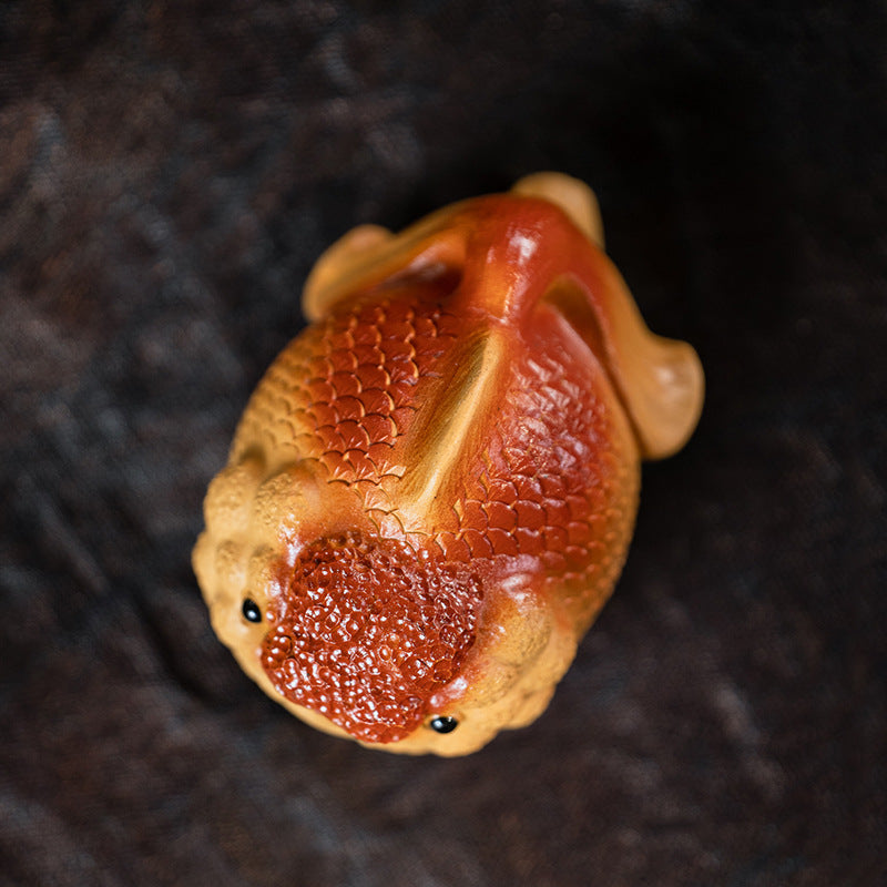 A Pair Cute Yellow Goldfish Tea Pet Chinese Handmade Crafts