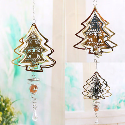 Golden Christmas Tree Wind Spinner Hanging Spiral Relective Garden Spinner
