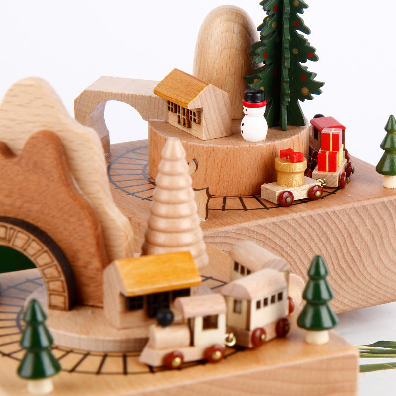 Moving Train Christmas Wooden Music Box