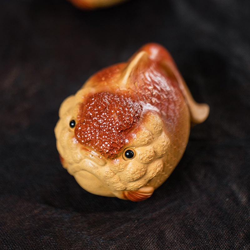 A Pair Cute Yellow Goldfish Tea Pet Chinese Handmade Crafts