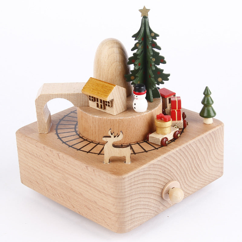 Moving Train Christmas Wooden Music Box