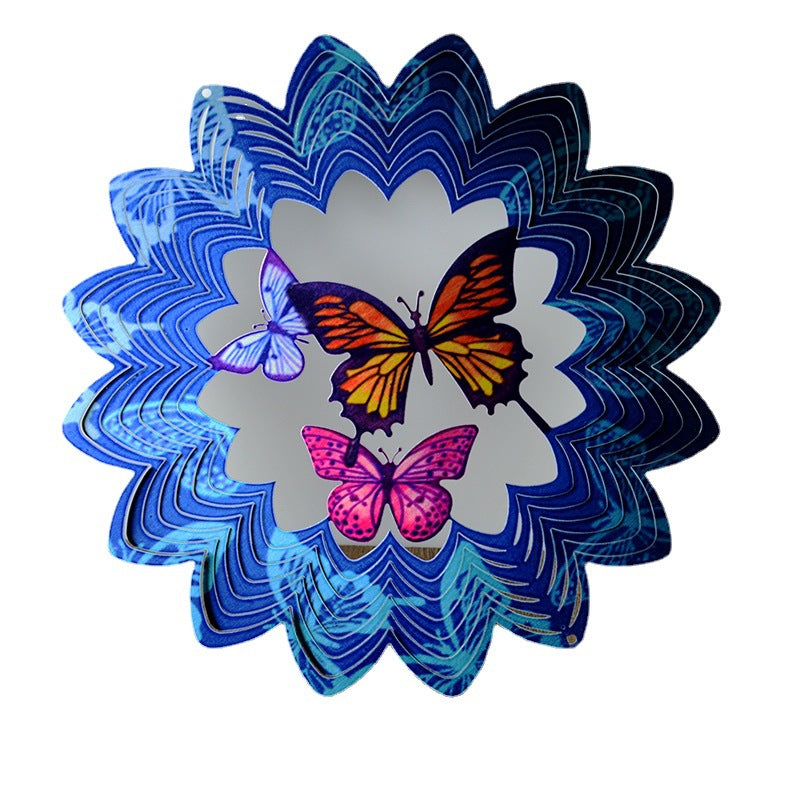 Hanging Butterfly Wind Spinner Blue Mandala Flower Reflective Garden Spinners
