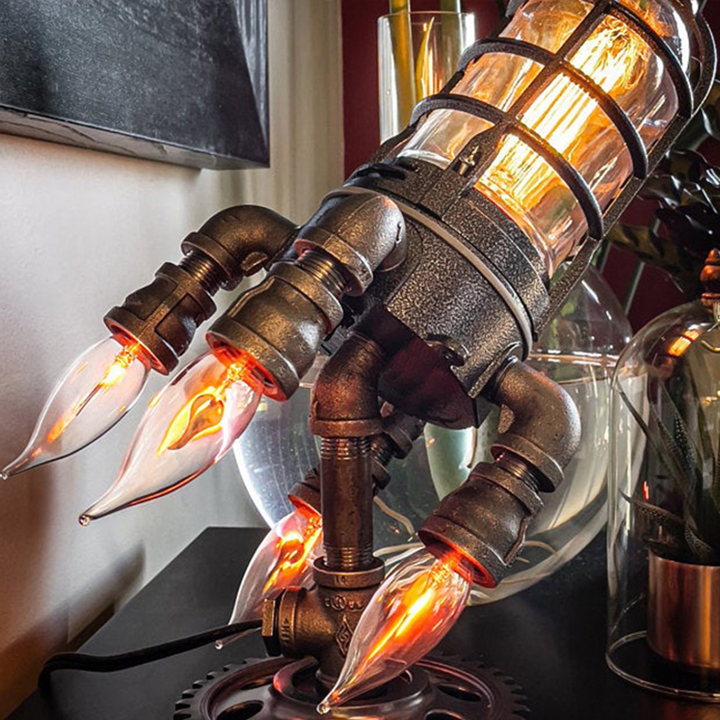 Steampunk Rocket Lamp Retro Creative Industrial Space Ship Amateurs d'aviation