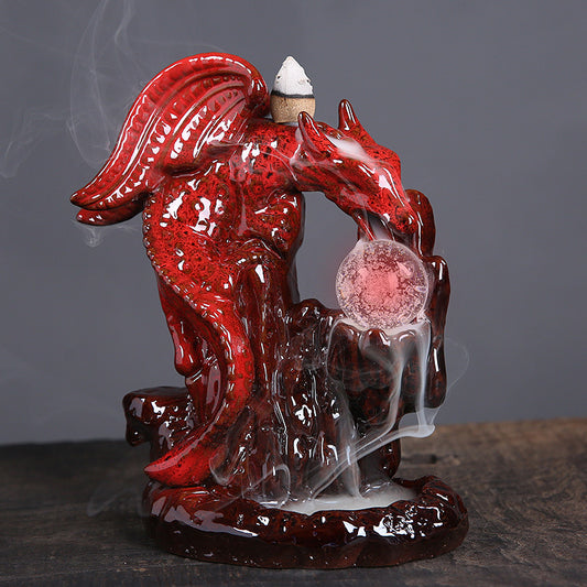 Red Dragon Smoke with Ball Backflow Incense Burner with LED Lighting