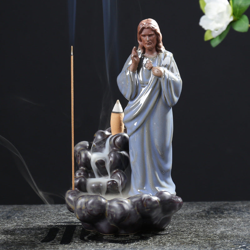 Religious Style Standing Jesus with River Backflow Incense Burner