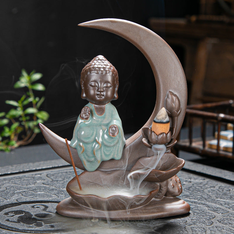 Sitting on The Moon Zen Backflow Buddha Incense Burner