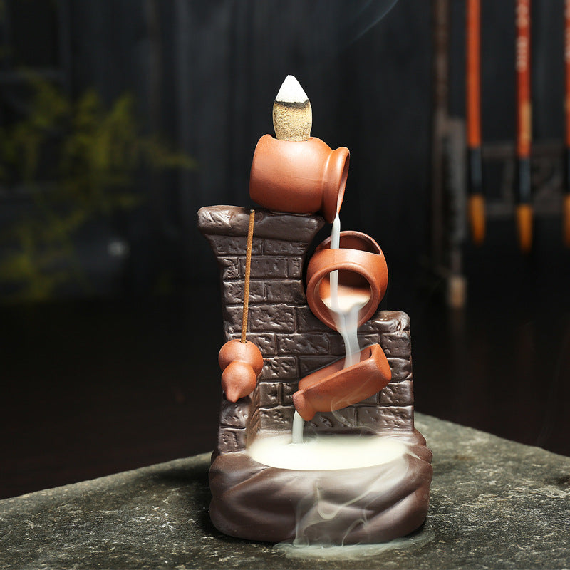 Small Simple Chinese Watermill Backflow Incense Burner