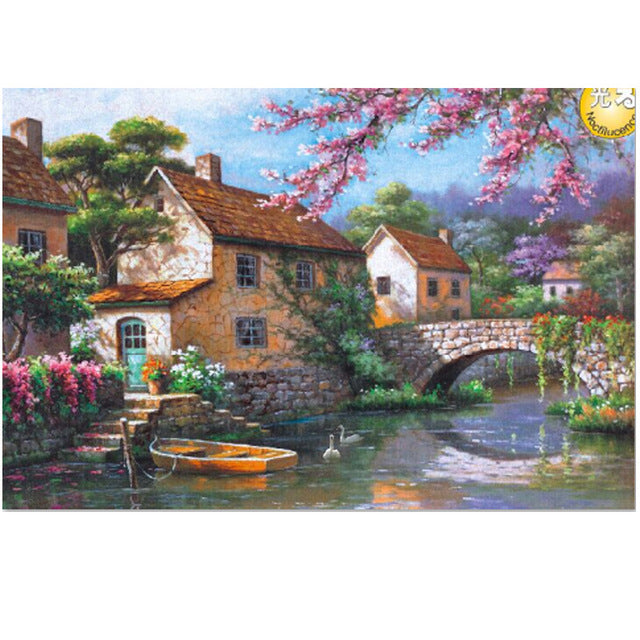 Spring Countryside View Rural Bridge River 1000 Pieces Jigsaw Puzzles