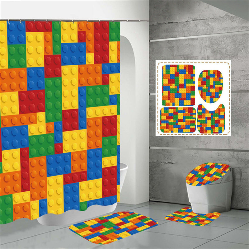 Lego Shower Curtain Set 4 Pcs, Building Blocks, Kids Bathroom Decor