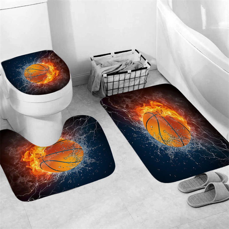 Ice and Fire Basketball Shower Curtain Set - 4 Pcs