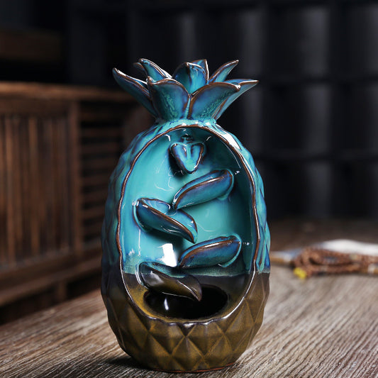 Turquoise Gradient Ceramic Pineapple Backflow Incense Burner