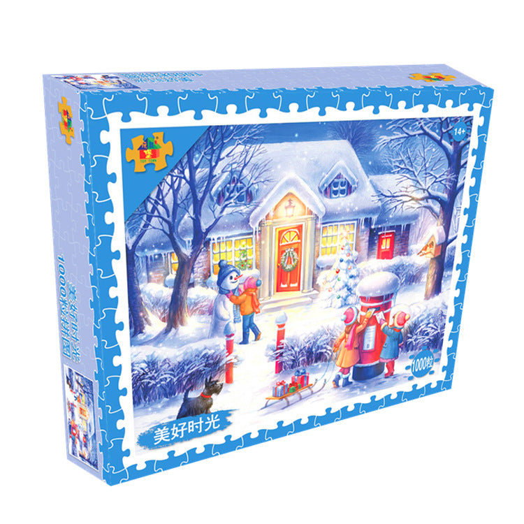 Puzzle de 1000 pièces de bonhomme de neige de nuit de Noël d'hiver