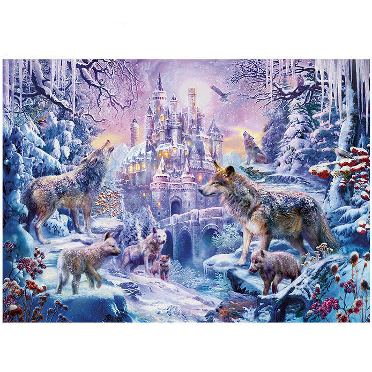Winter Forest Castle with Wolf 1000 Pieces Jigsaw Puzzles