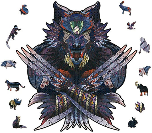 Wolverine Tribal Wolf Warrior Animal Shaped Jigsaw Puzzle Wooden Irregular Pieces