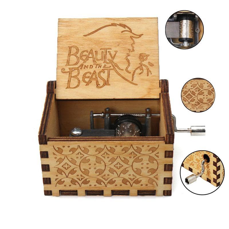 Beauty And Beast Music Box Wooden Engraved Hand Crank