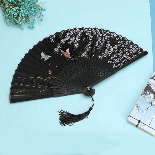 Butterfly Willow Tree Decorative Folding Hand Paper Fan with Tassel