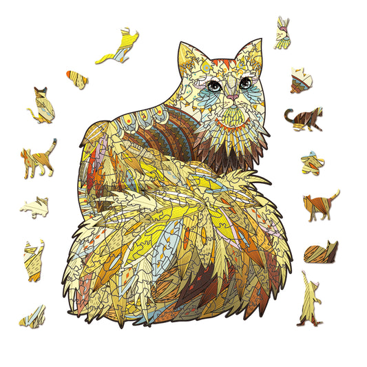 Bezaubernde goldene Ragdoll-Katze aus Holz, schwieriges Puzzle-Geschenk für Kinder