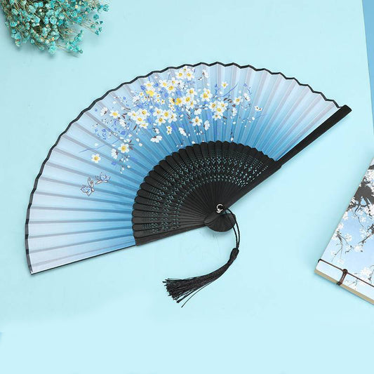 Summer Butterfly with Daisy Decorative Folding Hand Paper Fan with Tassel