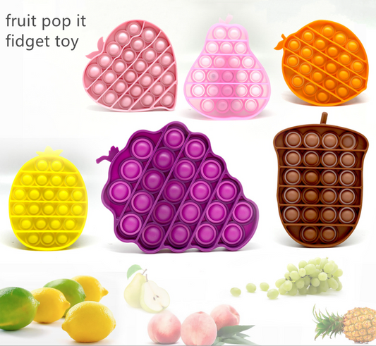 6 bunte Mini-Blasen mit verschiedenen Fruchtmustern, sensorisches Zappelspielzeug (Traube, Zitrone, Birne, Pfirsich, Ananas und Tannenzapfen)
