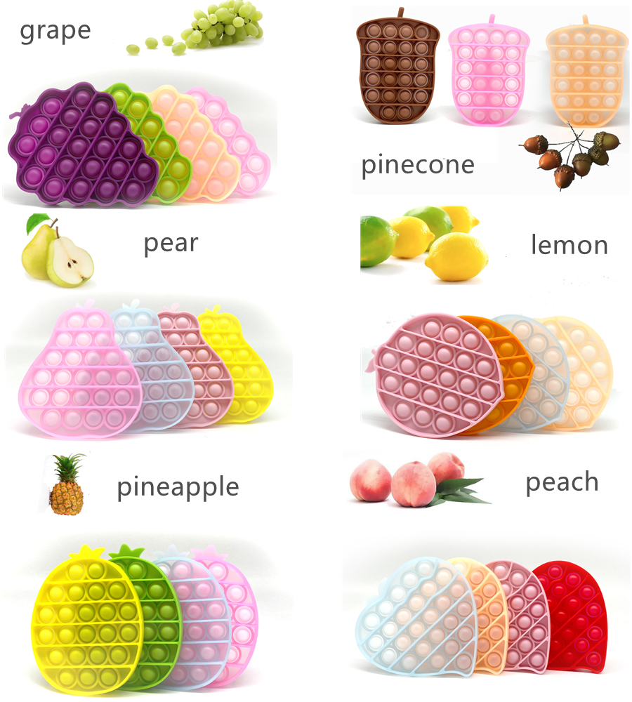 6 pcs Coloré Différents Motifs De Fruits Mini Bubble Sensory Fidget Toy (Raisin, Citron, Poire, Pêche, Ananas et Pomme De Pin))
