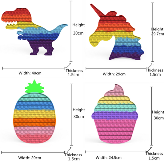 Grande taille Push Poping Bubble jouet arc-en-ciel couleur dinosaure licorne Cupcake ananas jouet sensoriel pour les vacances